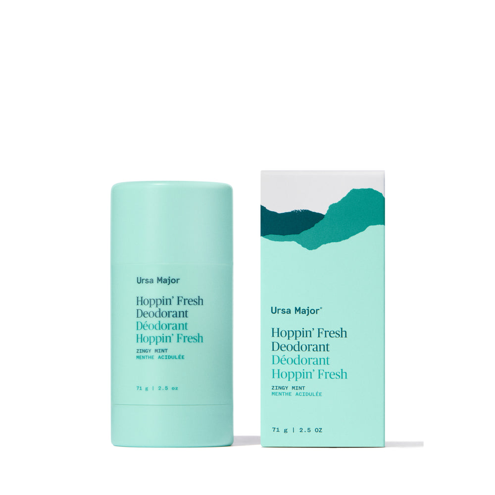 URSA MAJOR Hoppin' Fresh Deodorant – natural aluminum-free stick with Zingy Mint scent; clean, plant-powered formula.
