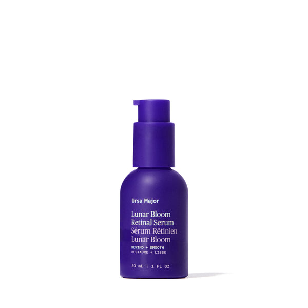 Bottle of URSA MAJOR Lunar Bloom Retinal Serum; lightweight, nighttime serum for smoother-looking skin and refined texture.