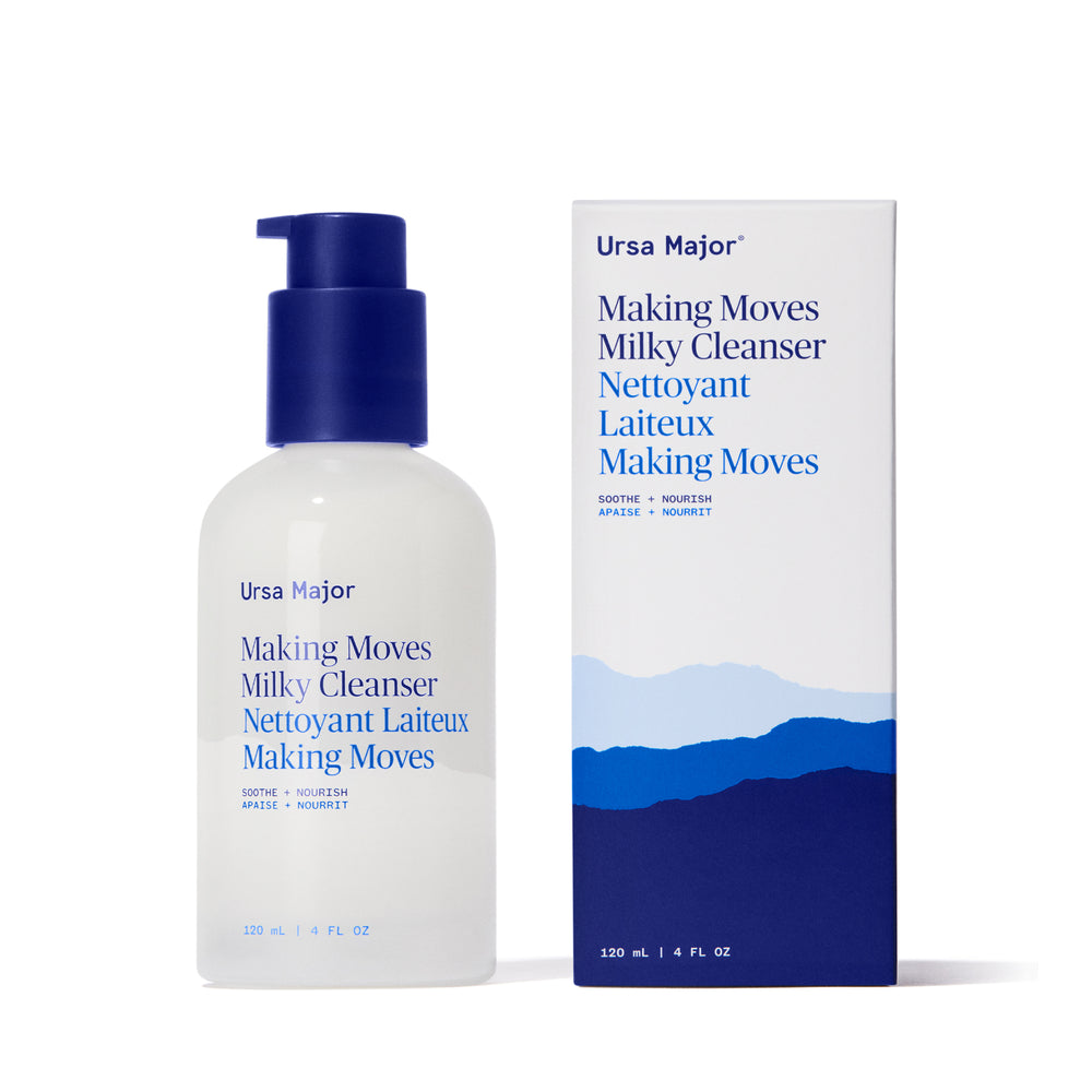 Ursa Major Making Moves Milky Cleanser – 120ml bottle with gentle, plant-based formula designed to support hydration and refresh skin.