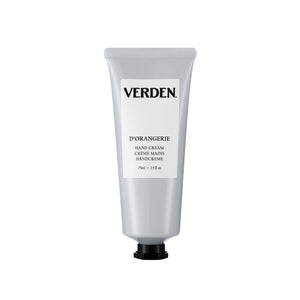 Verden D'Orangerie Hand Cream in a matte silver squeeze tube with a black cap, shown on a plain white background.