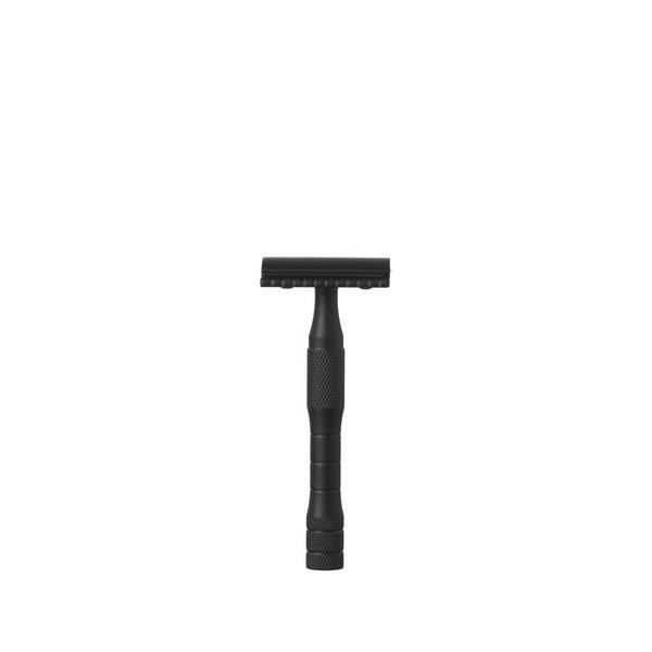 Well Kept Black Safety Razor, a sleek brass razor designed for a smooth, irritation-free shave.