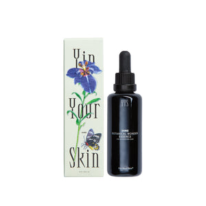 YIN YOUR SKIN IHME Botanical Wonder Essence in violet Miron glass bottle with botanical extracts.