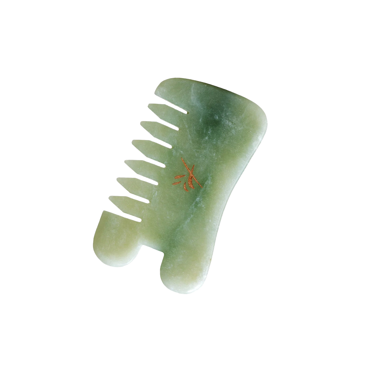 Green gua sha comb on a white background. YIN YOUR SKIN LOVI Gua Sha Comb