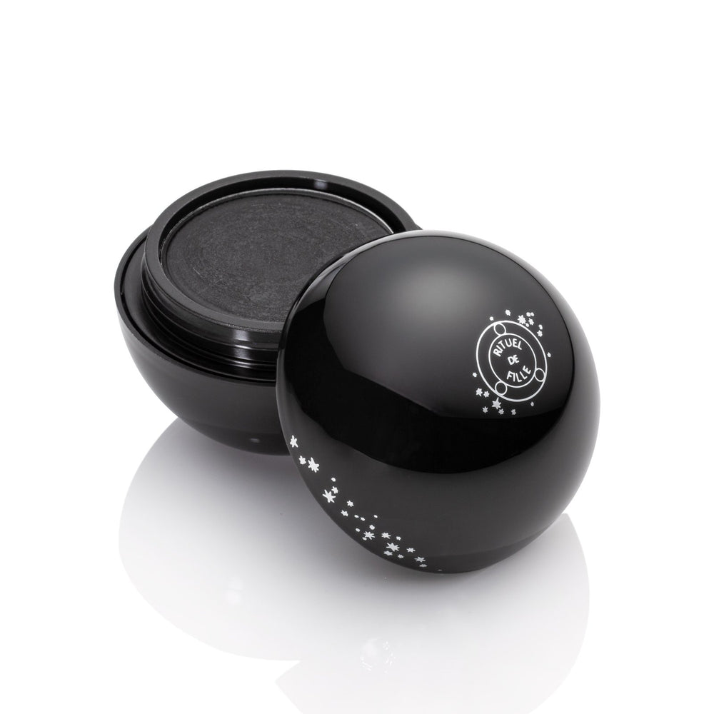 Rituel de Fille The Black Orb Kohl Eyeliner in Abyss, deep semi-matte black in a round compact jar.