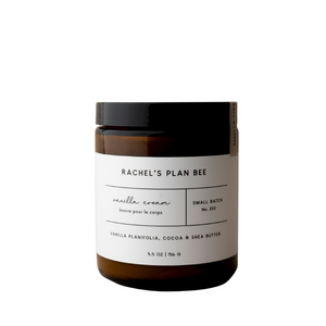 Jar of Rachel’s Plan Bee Vanilla Cream with whipped texture on a white background