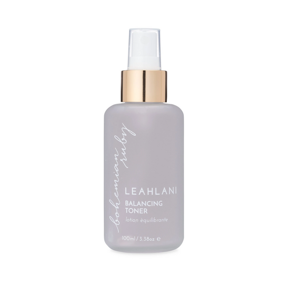 Leahlani Skincare Bohemian Ruby Toner, a hydrating mist with aloe, floral hydrosols, and Hawaiian sea silt, designed to calm sensitive skin and reduce redness.