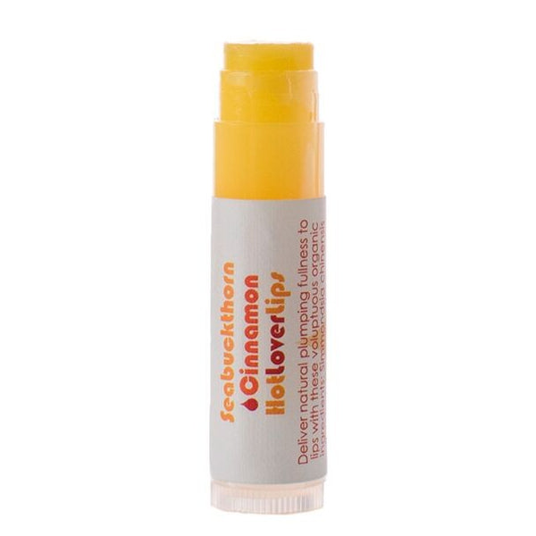 Living Libations Seabuckthorn Cinnamon Hot Lover Lips – warming, plumping lip balm with cinnamon and seabuckthorn.