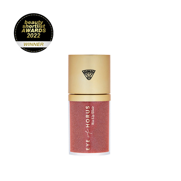 Eye of Horus Bio Lip Elixir in a high-shine, non-stick formula, infused with sacred oils and ocean botanicals for naturally plump, moisturized lips.