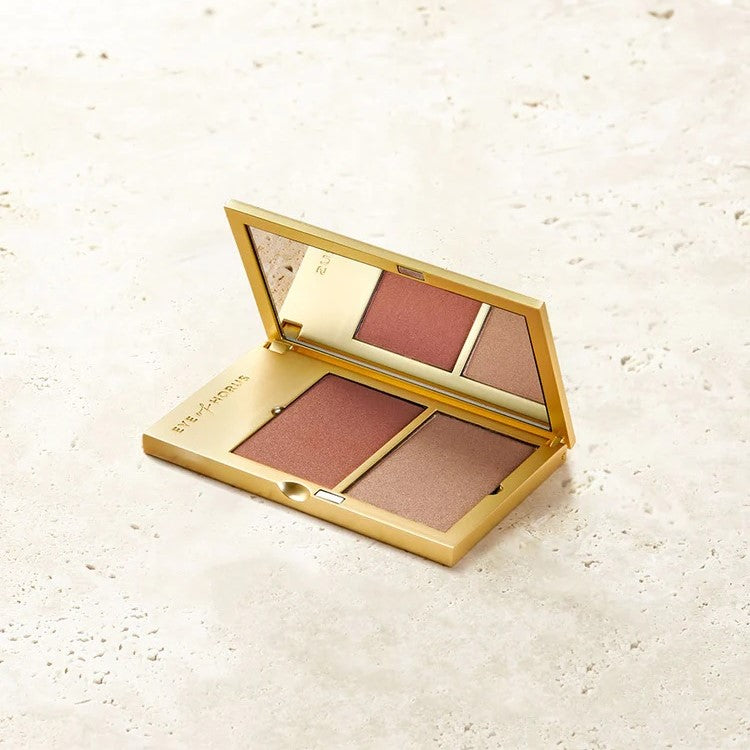 Eye of Horus Complexion Duo Luminate refillable compact with blush and highlighter. Natural, vegan formula enriched with moringa oil and desert clay.