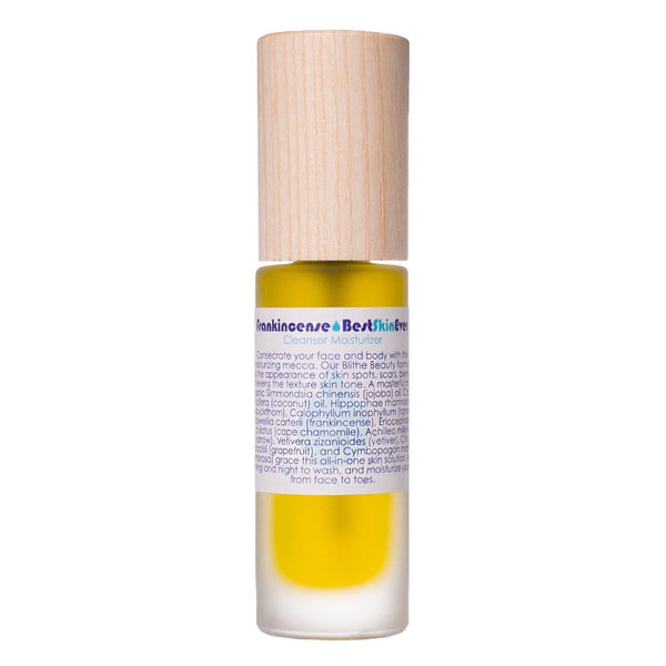 Living Libations Best Skin Ever Frankincense, a cleansing, exfoliating, and moisturizing blend of Frankincense, Seabuckthorn, and essential oils for radiant skin. 30ml