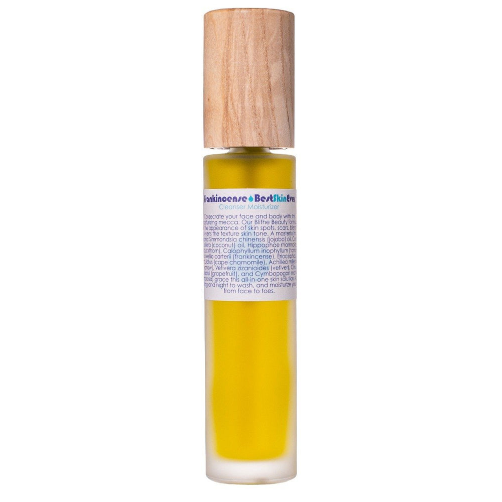 Living Libations Best Skin Ever Frankincense, a cleansing, exfoliating, and moisturizing blend of Frankincense, Seabuckthorn, and essential oils for radiant skin. 30ml