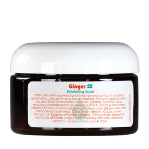 Living Libations Ginger Exfoliating Scrub with ginger, pumice, and jojoba.