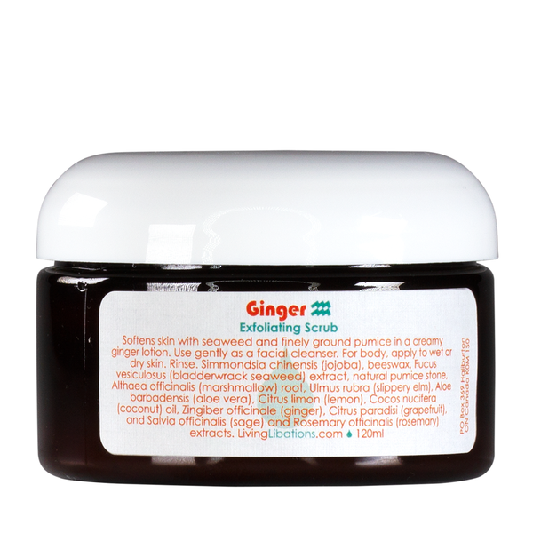 Living Libations Ginger Exfoliating Scrub with ginger, pumice, and jojoba.