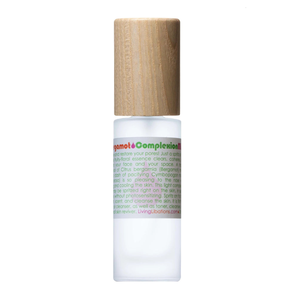 Living Libations Bergamot Complexion Mist with Bergamot and Palmarosa hydrosols for skin toning and refreshing. 30ml