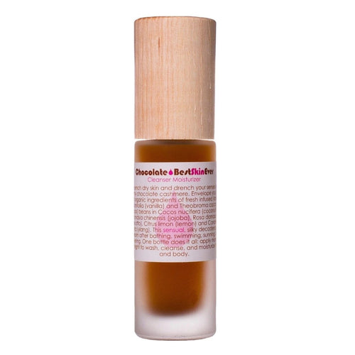 Living Libations Best Skin Ever Chocolate, a nourishing blend of raw chocolate, vanilla, coconut, and essential oils for soft, hydrated skin. 30ml