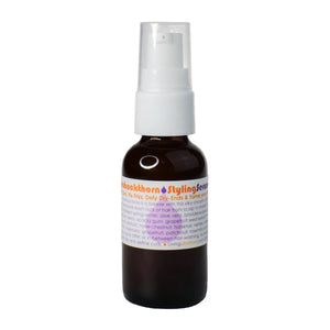 Living Libations Seabuckthorn Styling Serum bottle, featuring botanical ingredients like seabuckthorn, rosemary, and peppermint to smooth, nourish, and add shine to hair. 30ml