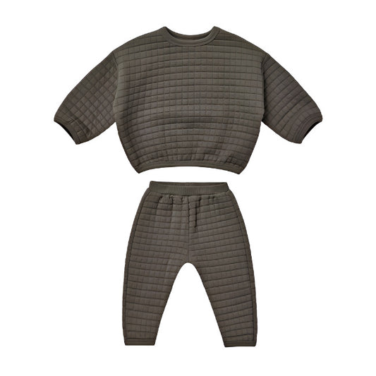 QUINCY MAE Quilted Sweater Pant Set charcoal always show