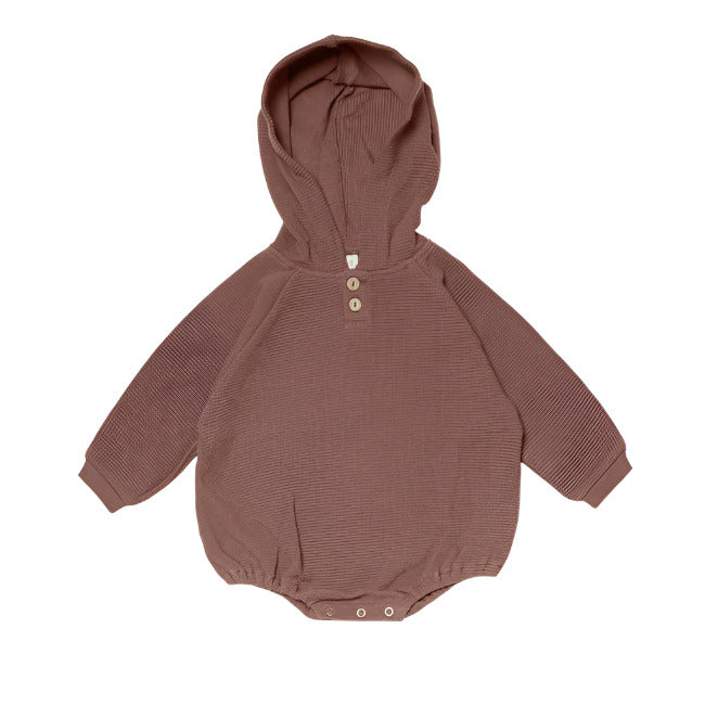 QUINCY MAE Waffle Hooded Bubble Romper pecan always show