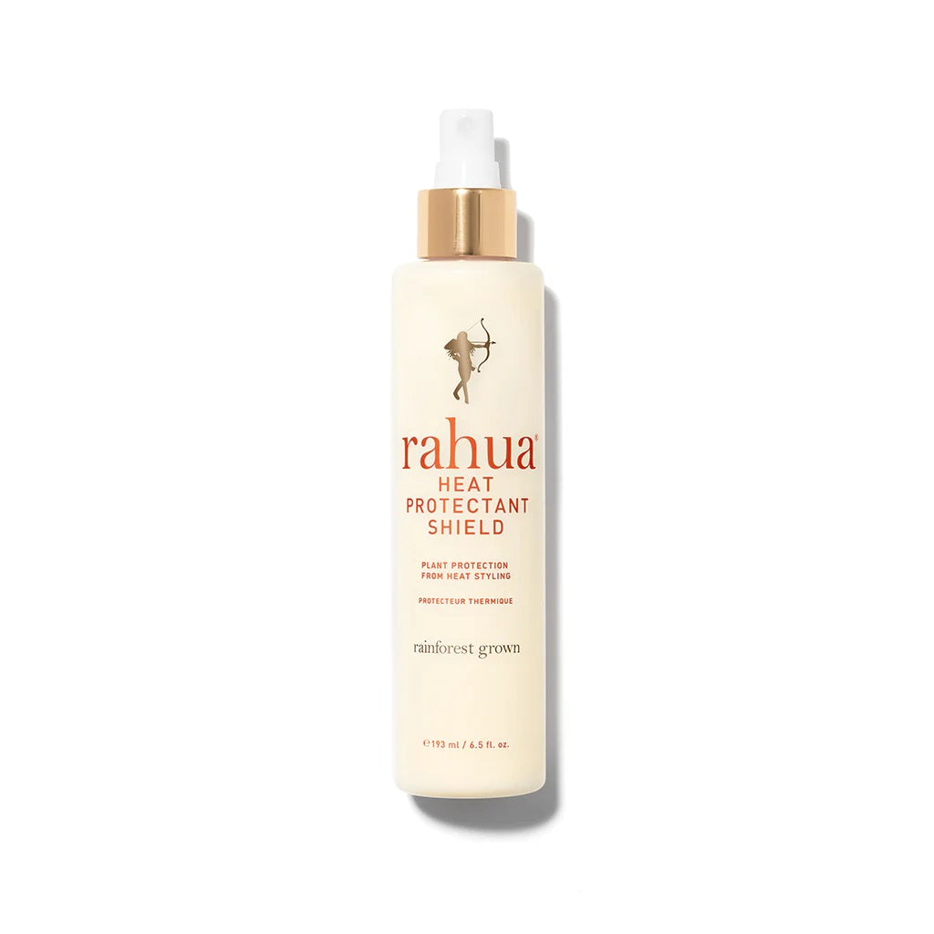 RAHUA Heat Protectant Shield - plant-based leave-in spray that protects against heat up to 425°F/210°C. Nourishes, hydrates, and smooths hair with a heat-resistant plant complex of Avocado, Castor Seed, Almond Oils, Shea Butter, and Rahua Oil. Enchanting guava and coconut scent. full size