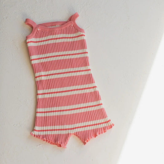 RAISED BY WATER Kealia Knit Romper Striped Coral ALWAYS SHOW