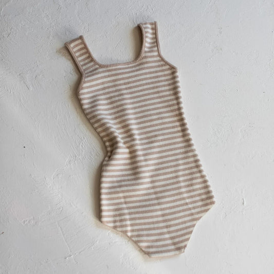 RAISED BY WATER Knit Bodysuit Striped Beige ALWAYS SHOW