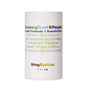 Living Libations Rosemary Reset Powder in jar with label visible. 30ml