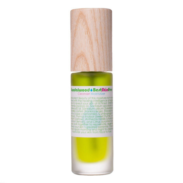 Living Libations Best Skin Ever Sandalwood, a soothing blend with Sandalwood Nut Oil, Frankincense, and Chamomile to hydrate and nourish sensitive skin. 30ml