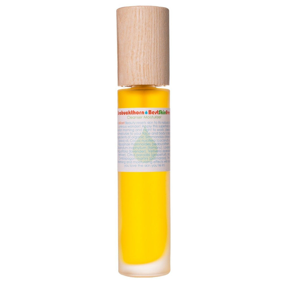 Living Libations Best Skin Ever Seabuckthorn, a nourishing blend of Seabuckthorn, Jojoba, Coconut, and Lavender to hydrate, exfoliate, and restore glowing skin. 30ml