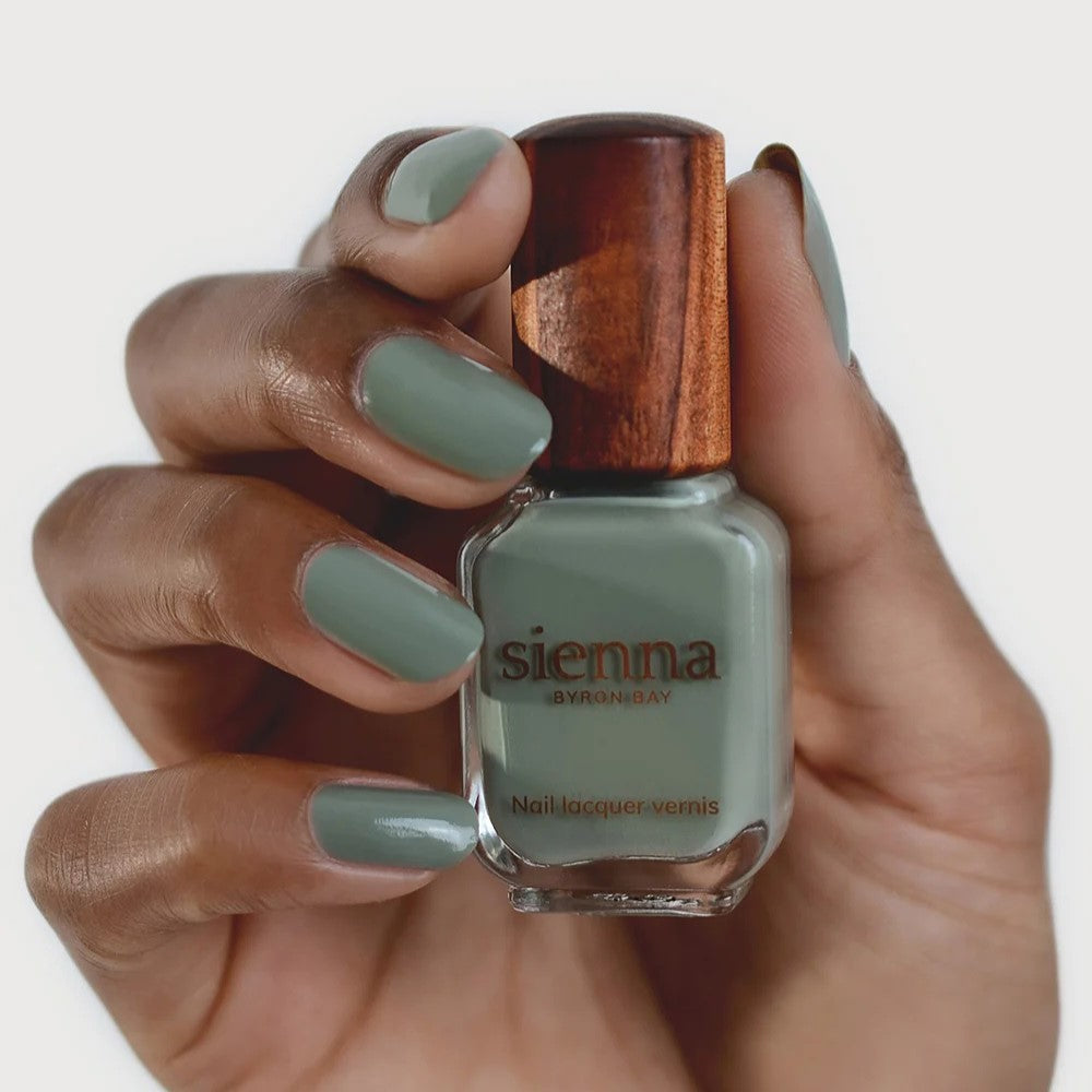 Sienna Byron Bay Soundscape Nail Polish – midtone sage crème, eco-friendly, breathable, and vegan.