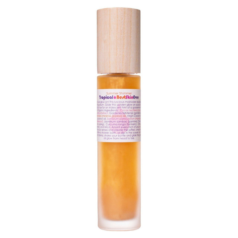 Living Libations Summer Shimmer Tropical body oil with golden mica shimmer. 30ml