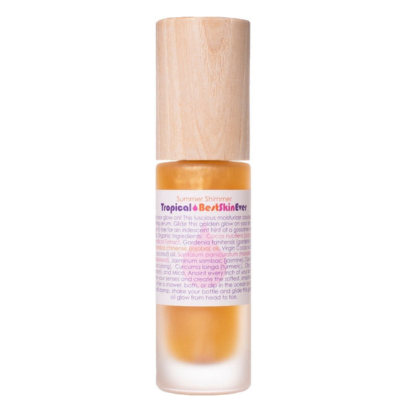 Living Libations Summer Shimmer Tropical body oil with golden mica shimmer. 30ml