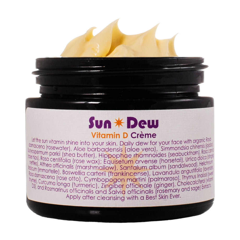 Living Libations Sun Dew Vitamin D Crème with vitamin D3 and brightening botanicals. 50ml