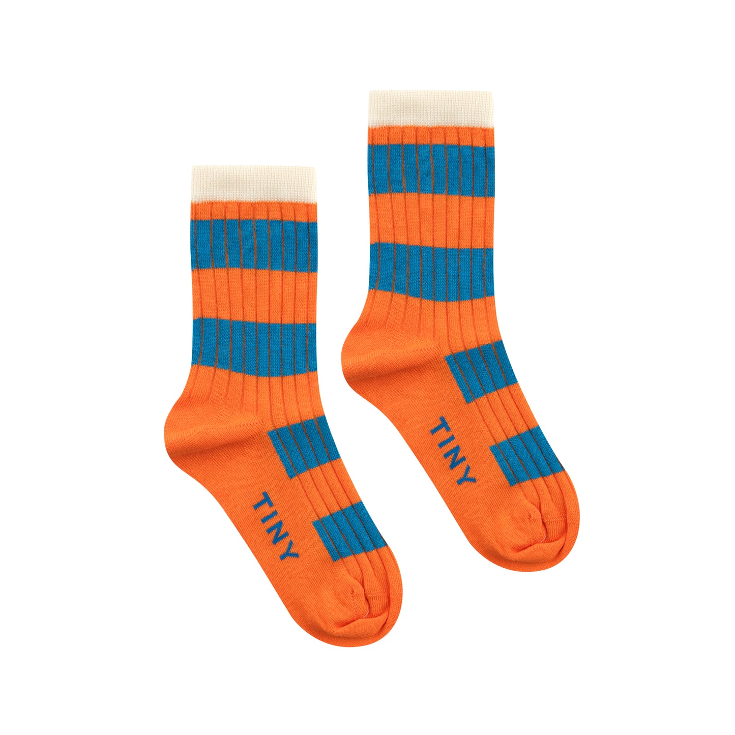 TINYCOTTONS Big Stripes Medium Socks Tangerine Lapis Blue ALWAYS SHOW