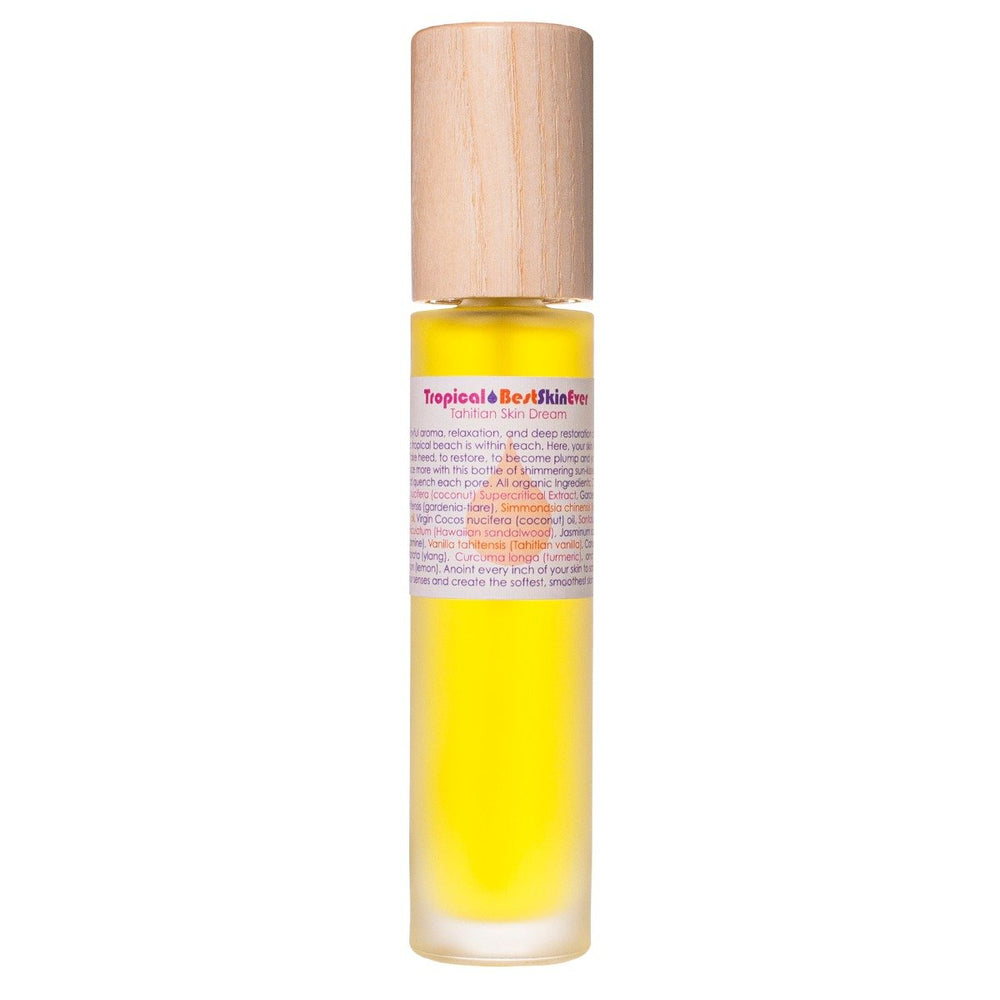 Living Libations Best Skin Ever Tropical, a luxurious blend of Tahitian gardenia, coconut, jasmine, and sandalwood to hydrate, nourish, and restore skin to glowing perfection. 30ml